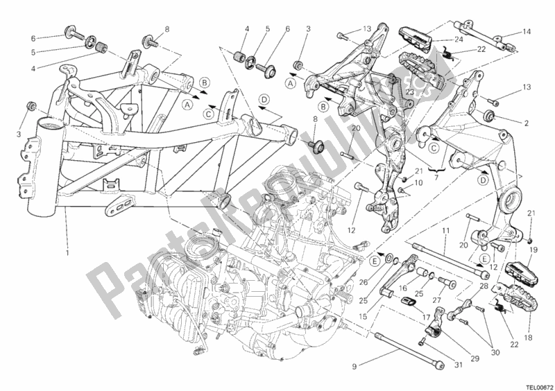 All parts for the Frame of the Ducati Multistrada 1200 ABS USA 2010